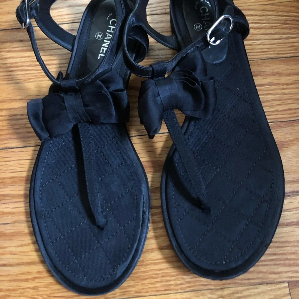 Chanel silk bow tie sandals